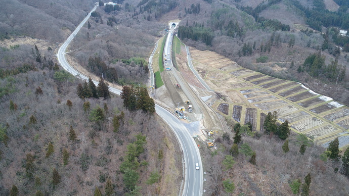 梁川~口内工区の起点(奥州市)側工事状況写真