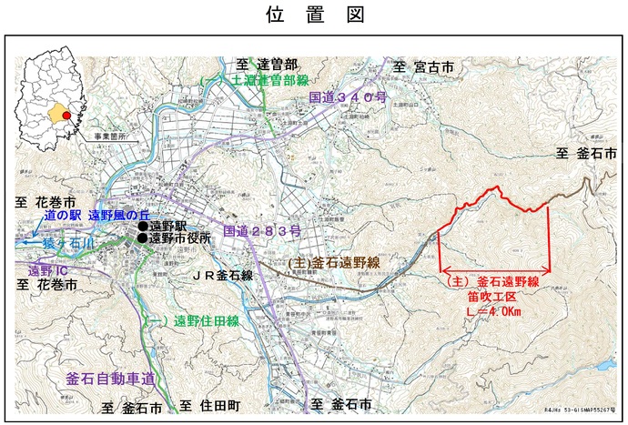 笛吹峠地区遠野区間の位置図