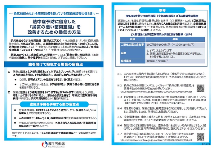 夏場における換気対策リーフレット（厚生労働省）