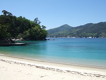 山田町田の浜荒神駐車場から見る荒神海水浴場の景観