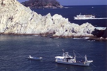 宮古市浄土ヶ浜　お台場から見るお台場から剣の山の景観