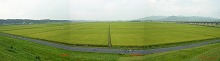 一関市中里の遊水地堤防上から見る一関遊水地の田園の景観