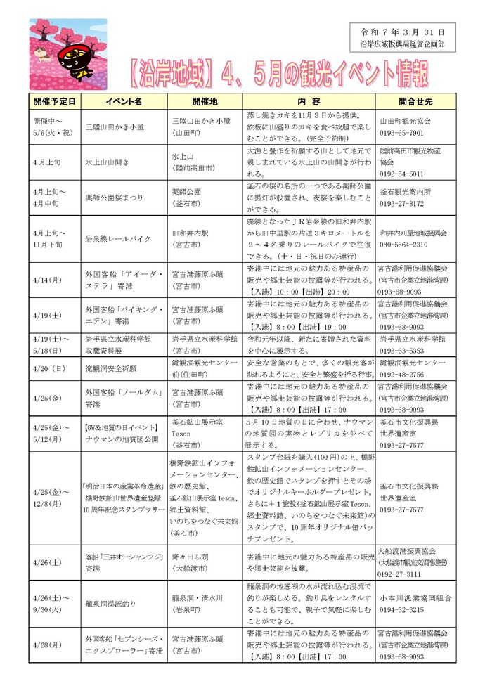 観光イベント情報ページ1