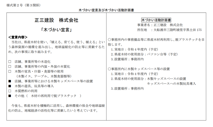 木づかい宣言・活動計画