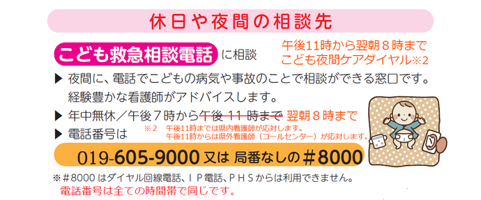 電話番号：019-605-9000 または 局番なしの#8000