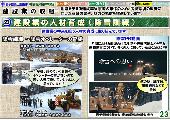 建設業の人材育成（除雪訓練）