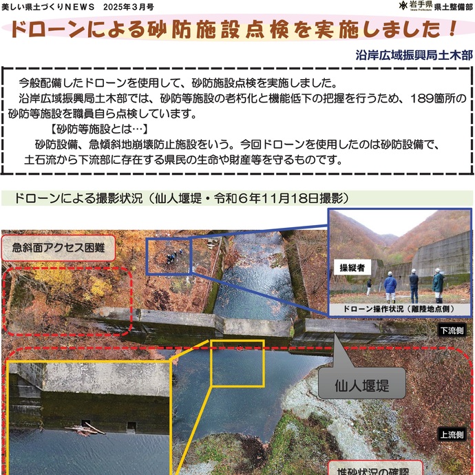 【令和7年3月24日掲載】ドローンによる砂防施設点検を実施しました！