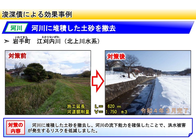 【令和7年4月1日掲載】県内全域で、河川等の浚渫等（堆積土砂の撤去や繁茂する樹木の伐採）が進められています！