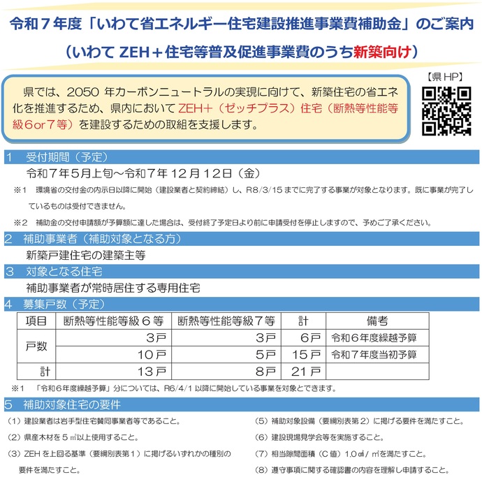 【令和7年4月7日掲載】岩手県では県内に存する一戸建て住宅の省エネ性能を向上させる取組を支援しています！
