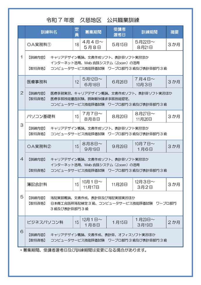 受講生募集ポスター（久慈地区）詳細は以下